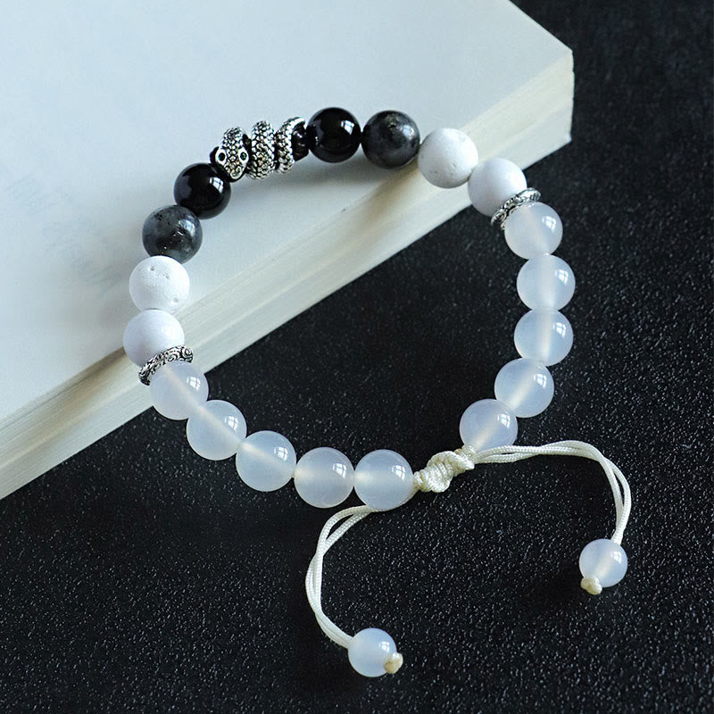 Fortune Jewel Black Onyx Black Glitter Stone White Agate White Turquoise Year Of The Snake Protection Bracelet