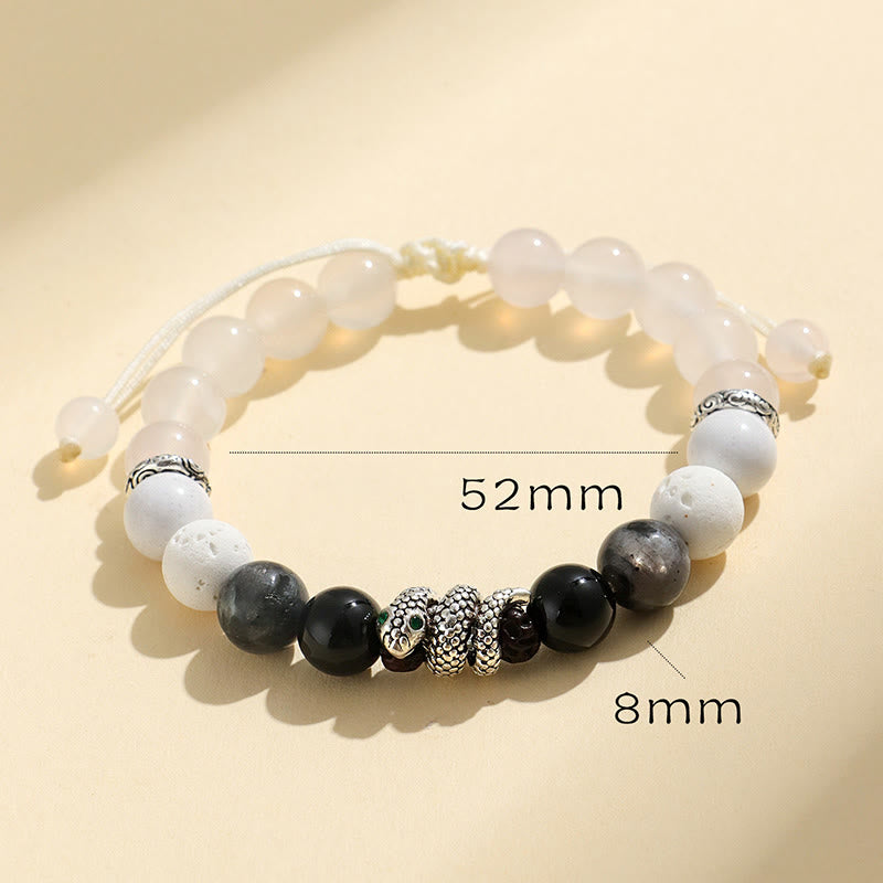 Fortune Jewel Black Onyx Black Glitter Stone White Agate White Turquoise Year Of The Snake Protection Bracelet