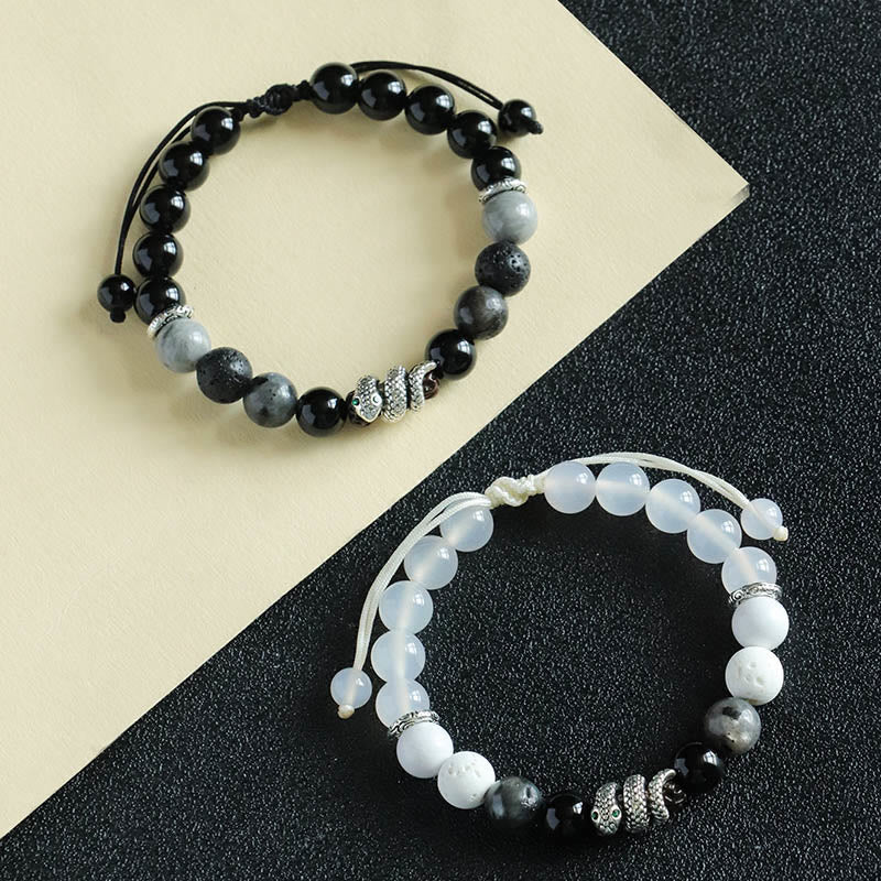 Fortune Jewel Black Onyx Black Glitter Stone White Agate White Turquoise Year Of The Snake Protection Bracelet