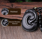 Fortune Jewel Natural Black Obsidian PiXiu Oval Pattern Strength Necklace Pendant