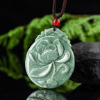 Fortune Jewel Round Lotus Pattern Jade Abundance Prosperity Necklace Rope Pendant Fortune Jewel