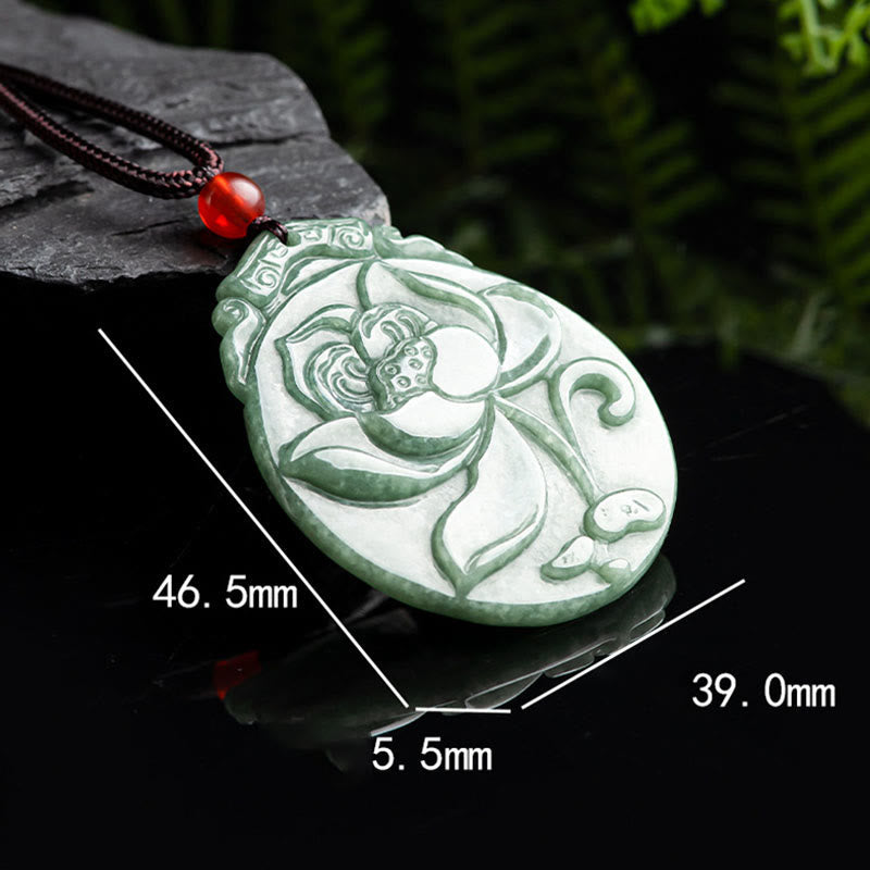 Fortune Jewel Round Lotus Pattern Jade Abundance Prosperity Necklace Rope Pendant Fortune Jewel