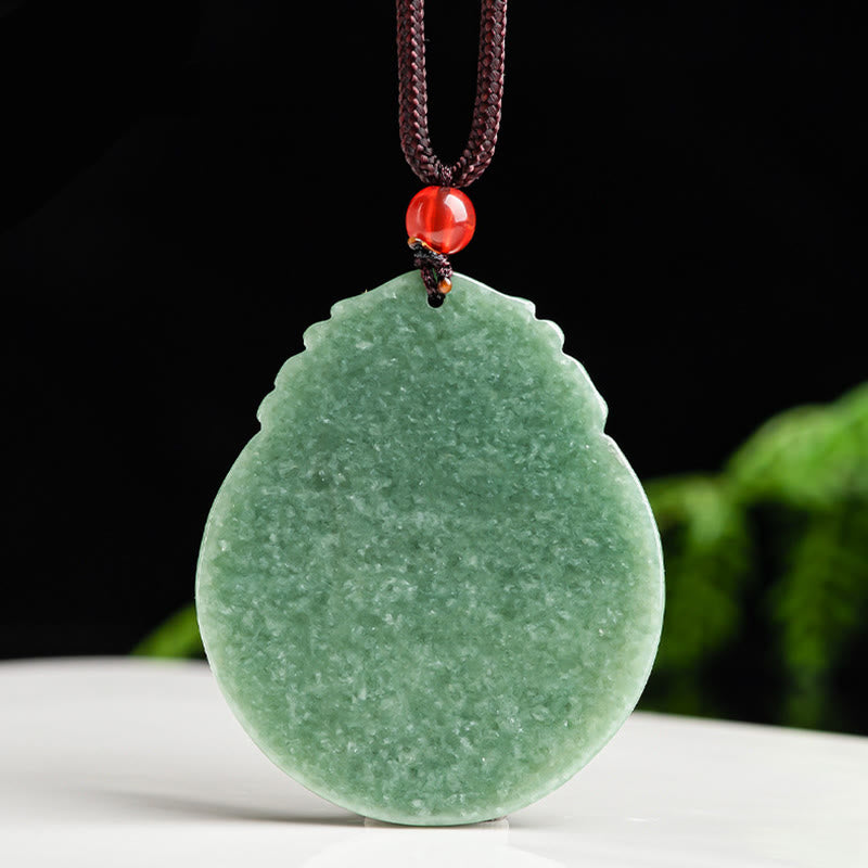 Fortune Jewel Round Lotus Pattern Jade Abundance Prosperity Necklace Rope Pendant Fortune Jewel