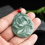 Fortune Jewel Round Lotus Pattern Jade Abundance Prosperity Necklace Rope Pendant Fortune Jewel