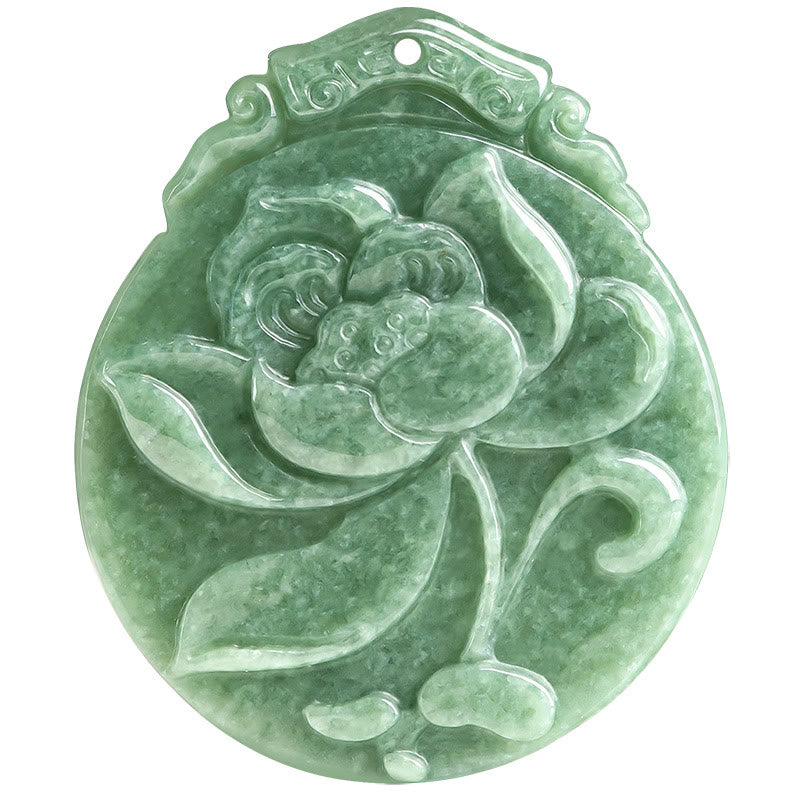 Fortune Jewel Round Lotus Pattern Jade Abundance Prosperity Necklace Rope Pendant Fortune Jewel