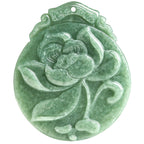 Fortune Jewel Round Lotus Pattern Jade Abundance Prosperity Necklace Rope Pendant Fortune Jewel