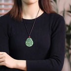 Fortune Jewel Round Lotus Pattern Jade Abundance Prosperity Necklace Rope Pendant Fortune Jewel