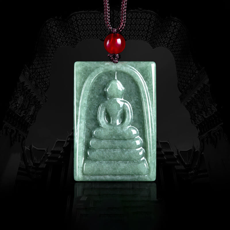 Fortune Jewel Formless Buddha Jade Square Amulet Prosperity String Necklace Pendant Fortune Jewel