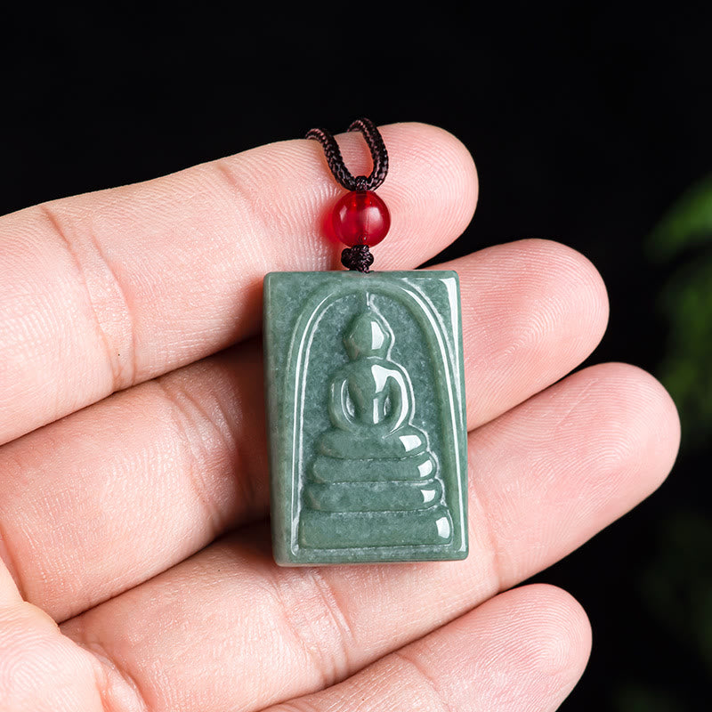 Fortune Jewel Formless Buddha Jade Square Amulet Prosperity String Necklace Pendant Fortune Jewel
