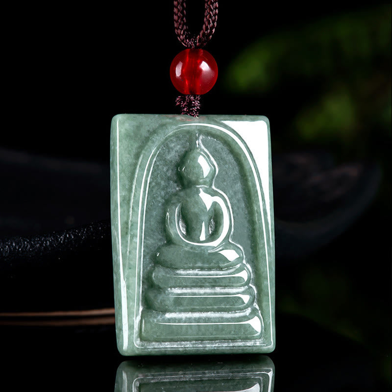 Fortune Jewel Formless Buddha Jade Square Amulet Prosperity String Necklace Pendant Fortune Jewel