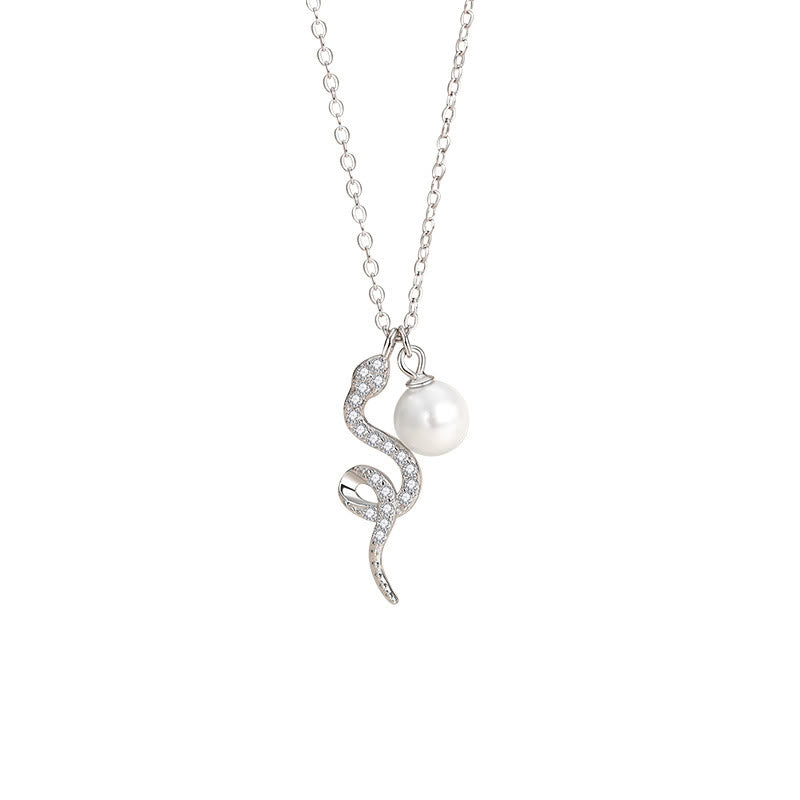 Fortune Jewel 925 Sterling Silver Pearl Year Of The Snake Blessing Sincerity Necklace Pendant