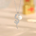 Fortune Jewel 925 Sterling Silver Pearl Year Of The Snake Blessing Sincerity Necklace Pendant