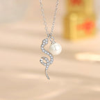 Fortune Jewel 925 Sterling Silver Pearl Year Of The Snake Blessing Sincerity Necklace Pendant