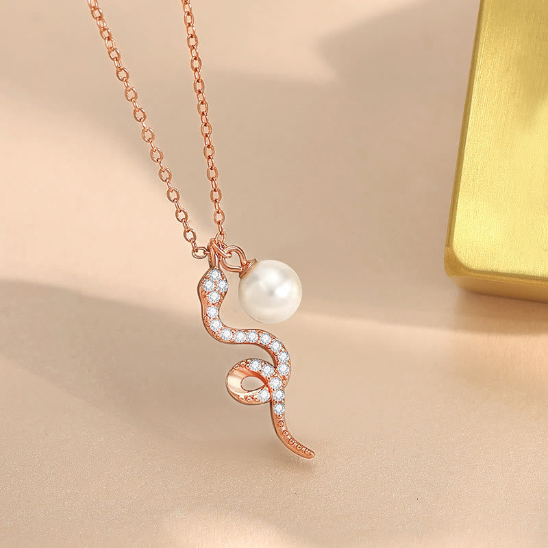Fortune Jewel 925 Sterling Silver Pearl Year Of The Snake Blessing Sincerity Necklace Pendant