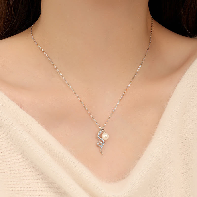 Fortune Jewel 925 Sterling Silver Pearl Year Of The Snake Blessing Sincerity Necklace Pendant