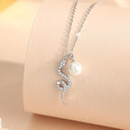 Fortune Jewel 925 Sterling Silver Pearl Year Of The Snake Blessing Sincerity Necklace Pendant