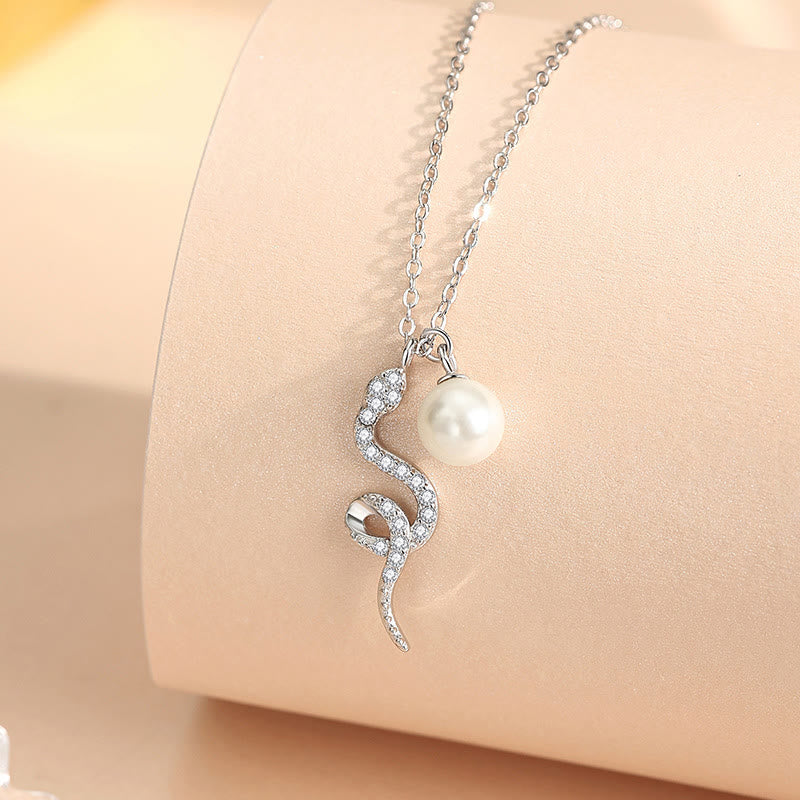 Fortune Jewel 925 Sterling Silver Pearl Year Of The Snake Blessing Sincerity Necklace Pendant