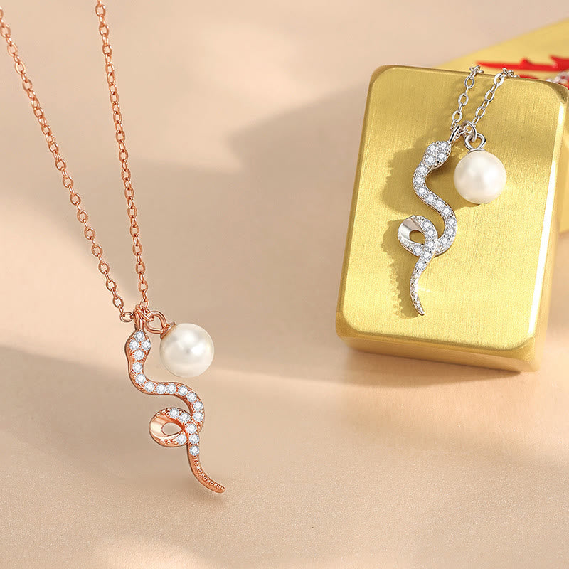 Fortune Jewel 925 Sterling Silver Pearl Year Of The Snake Blessing Sincerity Necklace Pendant