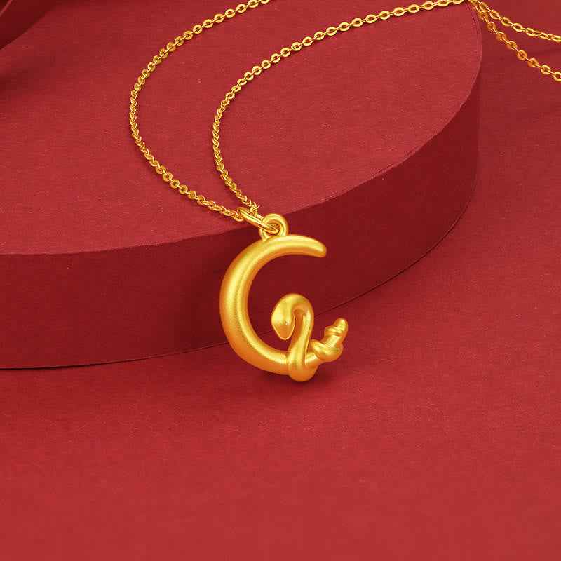 Fortune Jewel 999 Gold Moon Year Of The Snake Luck Necklace Pendant