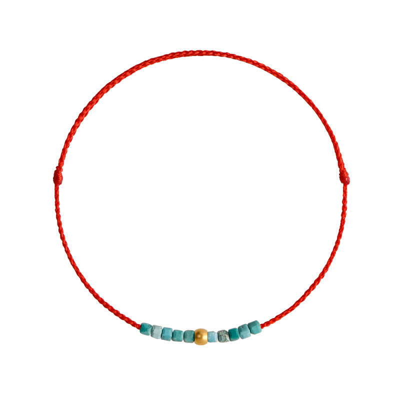 Fortune Jewel 999 Gold Beads Turquoise Protection Braided Bracelet Anklet