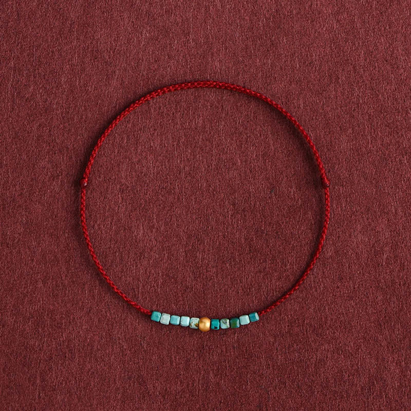 Fortune Jewel 999 Gold Beads Turquoise Protection Braided Bracelet Anklet