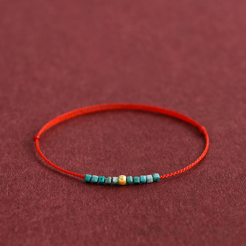 Fortune Jewel 999 Gold Beads Turquoise Protection Braided Bracelet Anklet