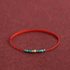 Fortune Jewel 999 Gold Beads Turquoise Protection Braided Bracelet Anklet