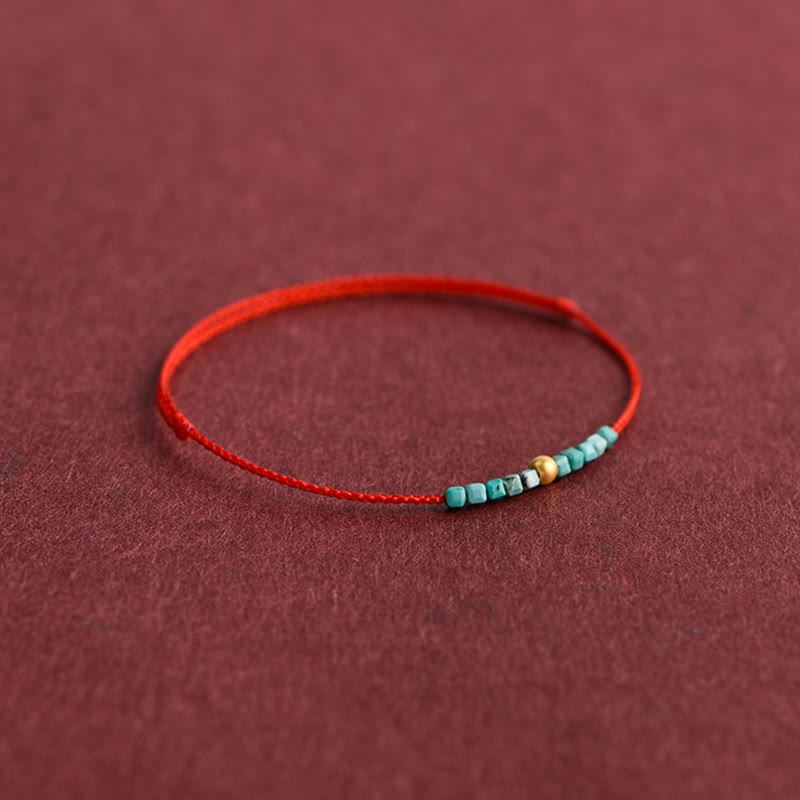 Fortune Jewel 999 Gold Beads Turquoise Protection Braided Bracelet Anklet