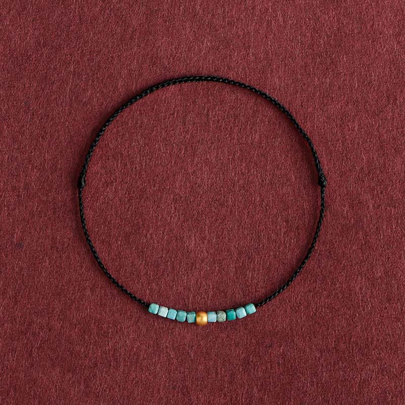 Fortune Jewel 999 Gold Beads Turquoise Protection Braided Bracelet Anklet