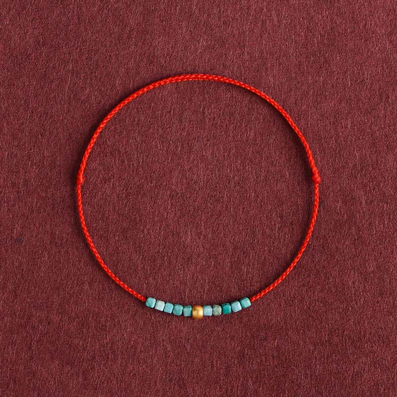 Fortune Jewel 999 Gold Beads Turquoise Protection Braided Bracelet Anklet