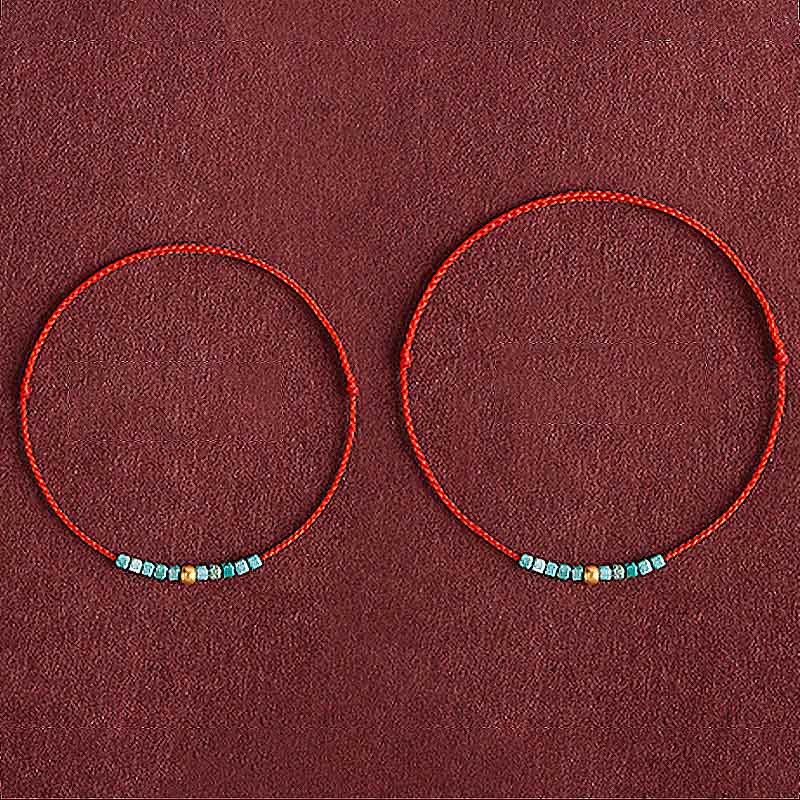 Fortune Jewel 999 Gold Beads Turquoise Protection Braided Bracelet Anklet