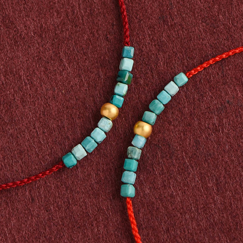 Fortune Jewel 999 Gold Beads Turquoise Protection Braided Bracelet Anklet