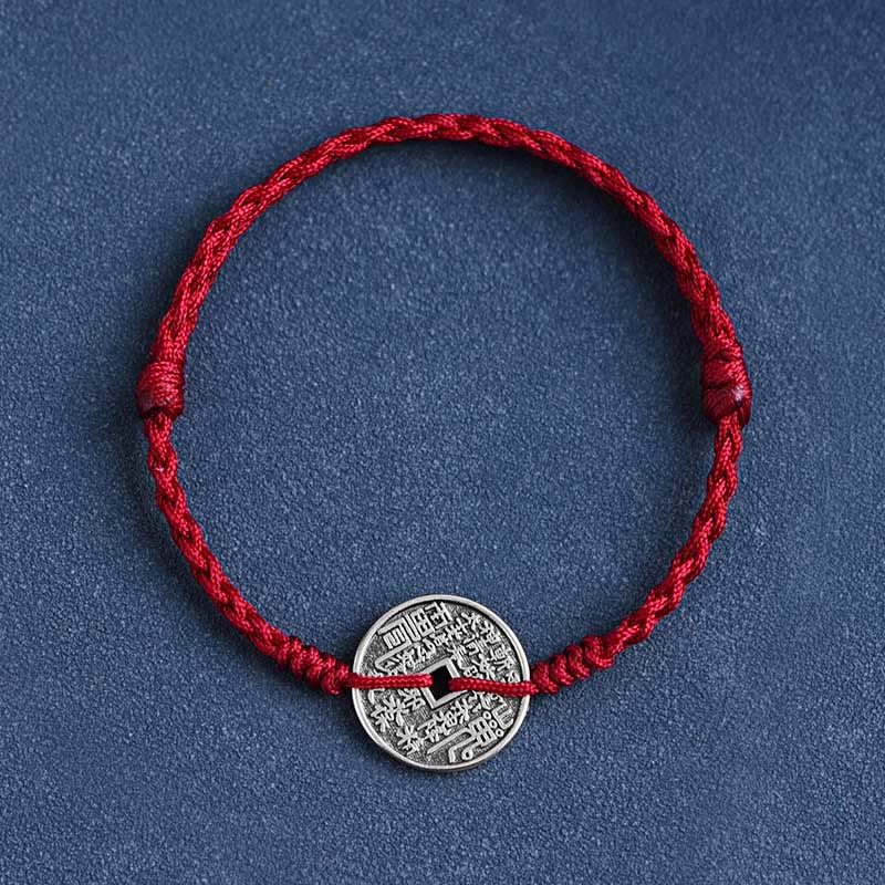 Fortune Jewel 925 Sterling Silver Coin Protection Braided Bracelet Anklet
