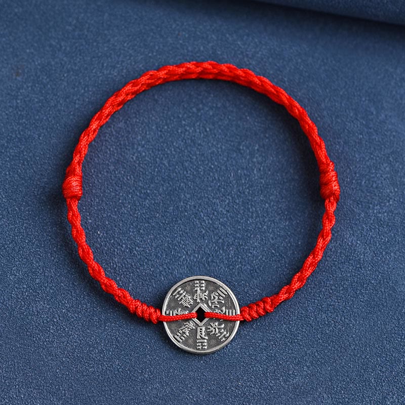 Fortune Jewel 925 Sterling Silver Coin Protection Braided Bracelet Anklet