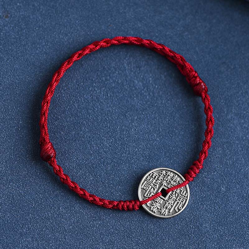 Fortune Jewel 925 Sterling Silver Coin Protection Braided Bracelet Anklet
