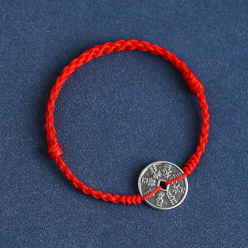 Fortune Jewel 925 Sterling Silver Coin Protection Braided Bracelet Anklet