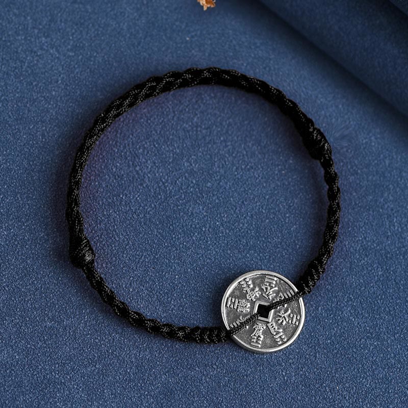 Fortune Jewel 925 Sterling Silver Coin Protection Braided Bracelet Anklet