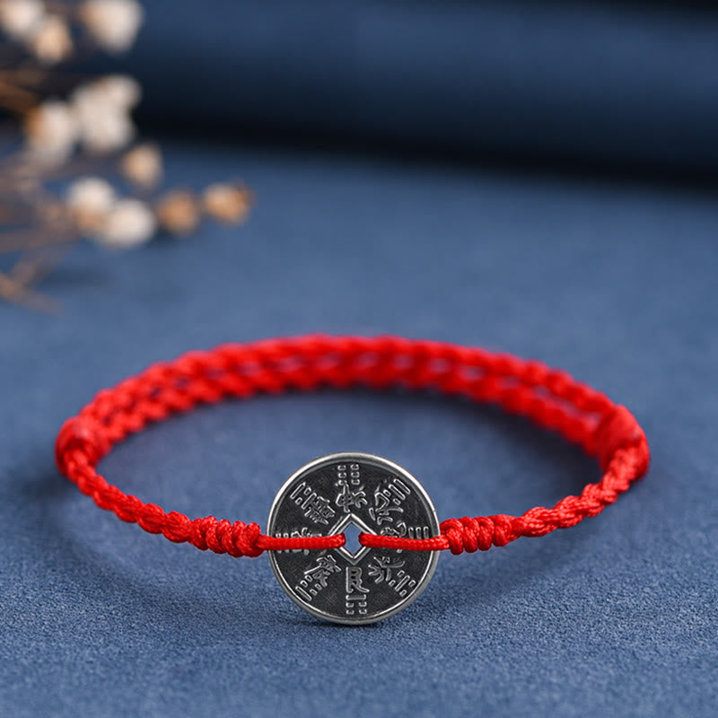 Fortune Jewel 925 Sterling Silver Coin Protection Braided Bracelet Anklet