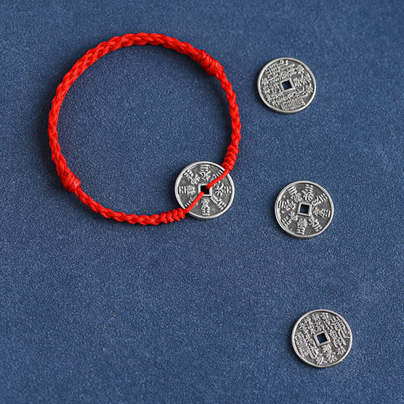 Fortune Jewel 925 Sterling Silver Coin Protection Braided Bracelet Anklet