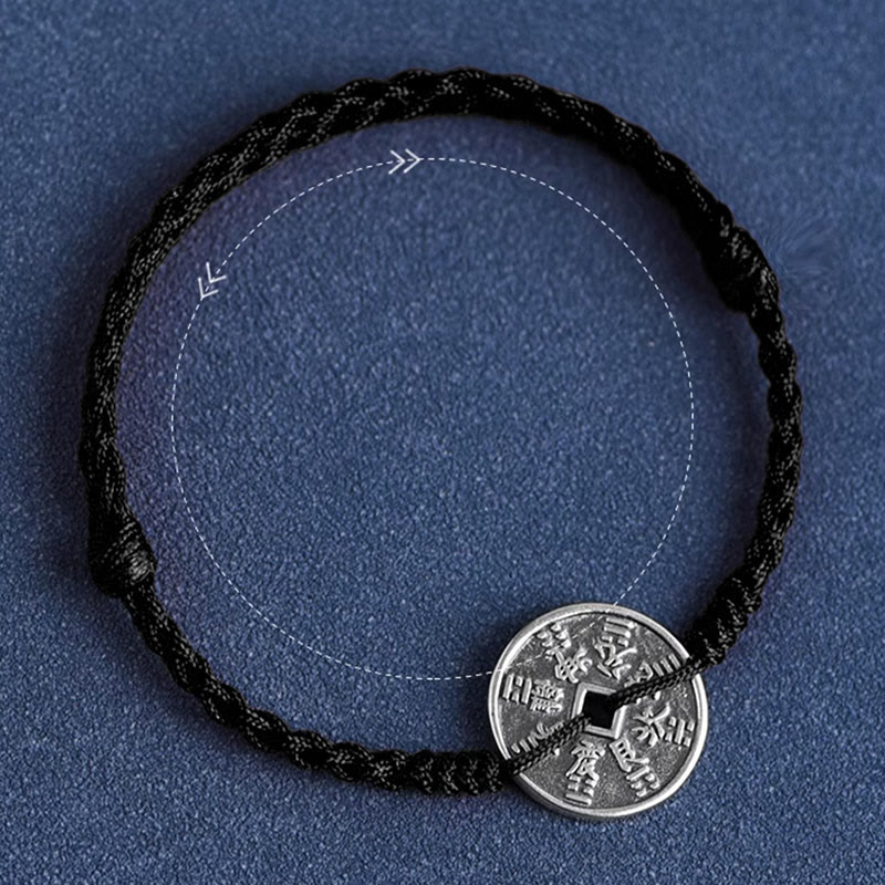 Fortune Jewel 925 Sterling Silver Coin Protection Braided Bracelet Anklet