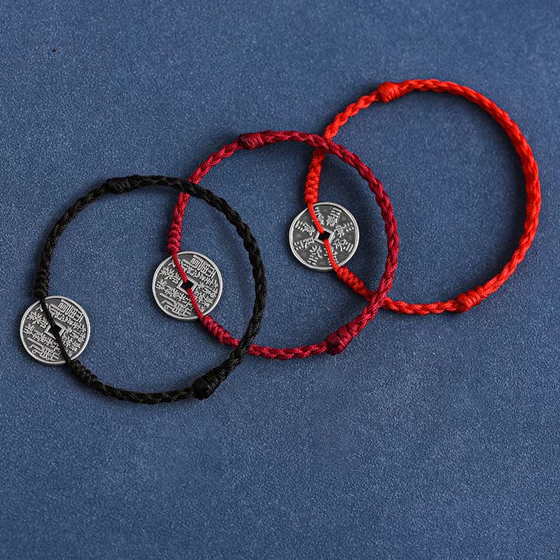 Fortune Jewel 925 Sterling Silver Coin Protection Braided Bracelet Anklet
