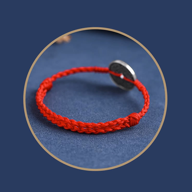 Fortune Jewel 925 Sterling Silver Coin Protection Braided Bracelet Anklet