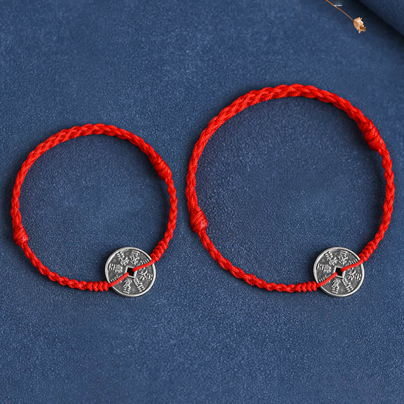 Fortune Jewel 925 Sterling Silver Coin Protection Braided Bracelet Anklet