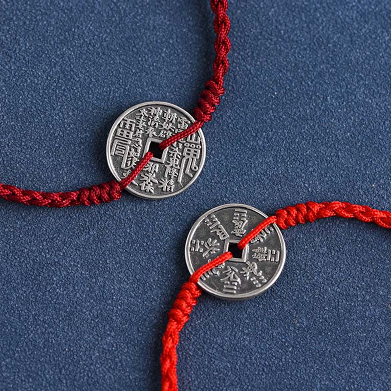 Fortune Jewel 925 Sterling Silver Coin Protection Braided Bracelet Anklet