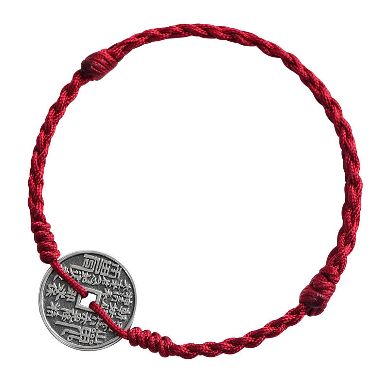 Fortune Jewel 925 Sterling Silver Coin Protection Braided Bracelet Anklet