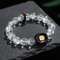 Fortune Jewel White Crystal Ebony Wood Sak Yant Zashi Lhamo Healing Bracelet