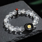 Fortune Jewel White Crystal Ebony Wood Sak Yant Zashi Lhamo Healing Bracelet