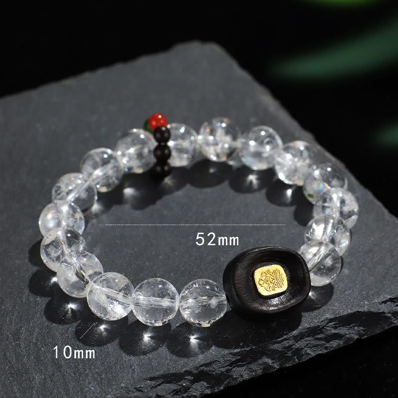Fortune Jewel White Crystal Ebony Wood Sak Yant Zashi Lhamo Healing Bracelet