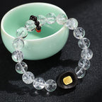 Fortune Jewel White Crystal Ebony Wood Sak Yant Zashi Lhamo Healing Bracelet