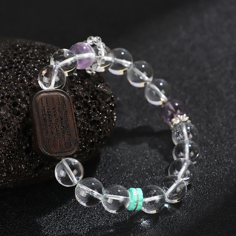 Fortune Jewel White Crystal Ebony Wood Sak Yant Zashi Lhamo Healing Bracelet